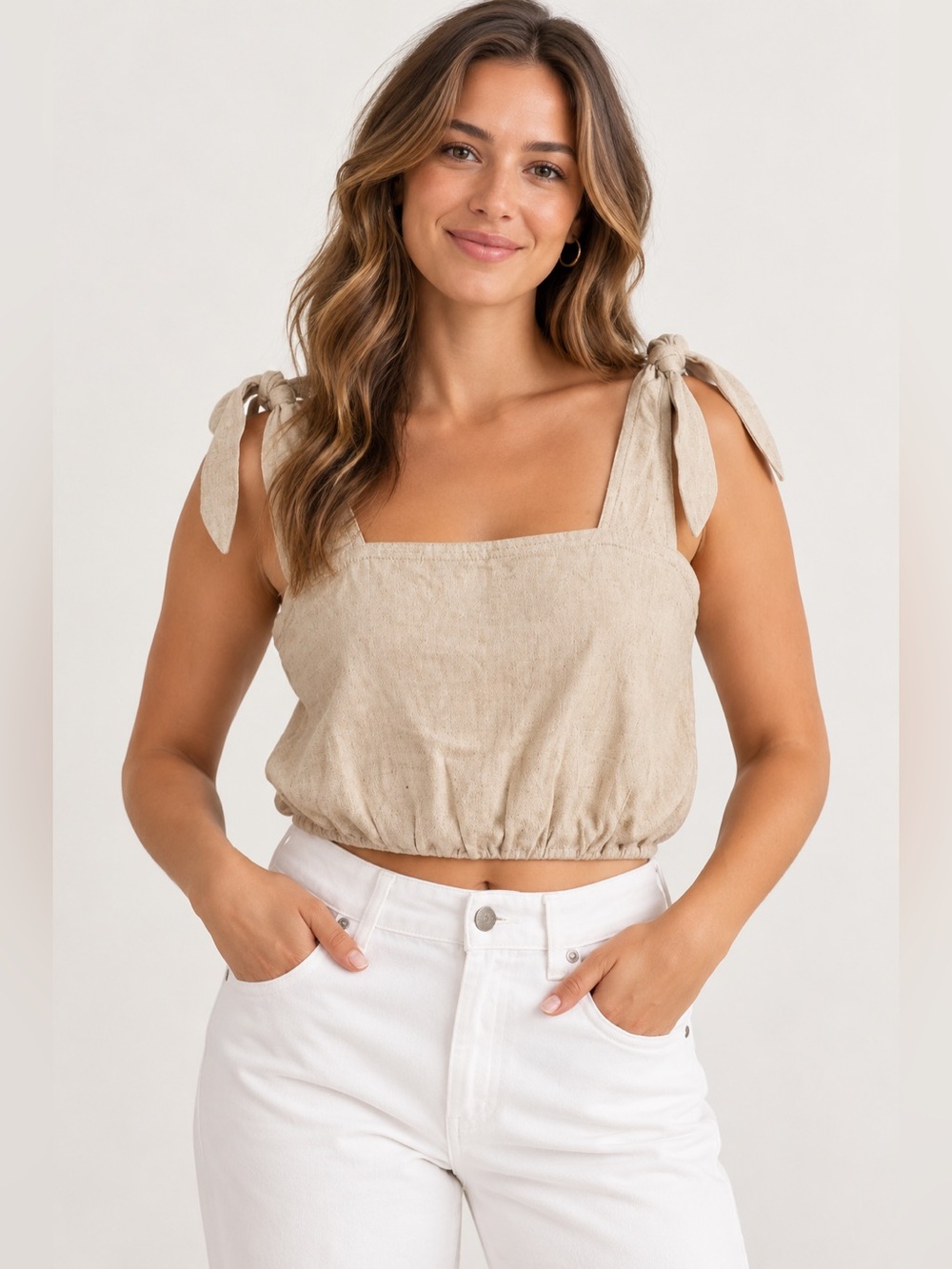 Stillwater Cream Tie-Shoulder Crop Top